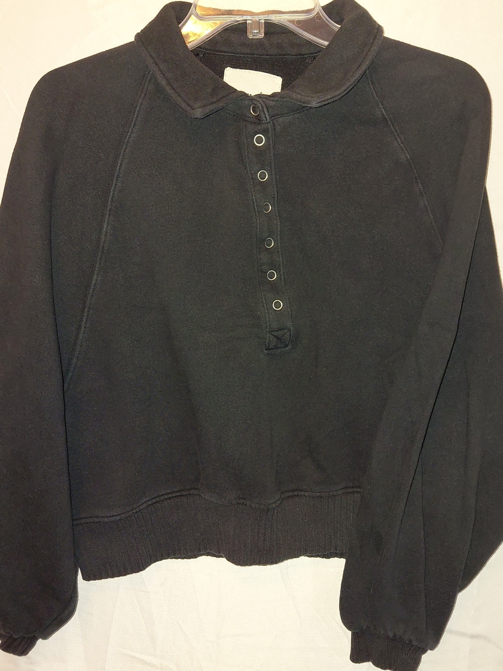 aerie Black Snap-Button Crewneck Sweatshirt
